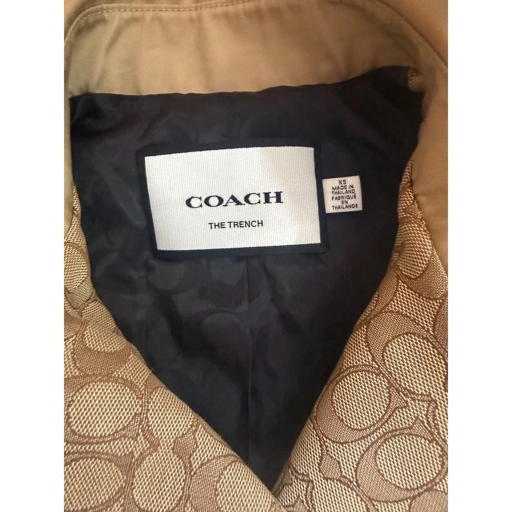 Coach Modern Trench Coat Signature Logo Trim Tan XS